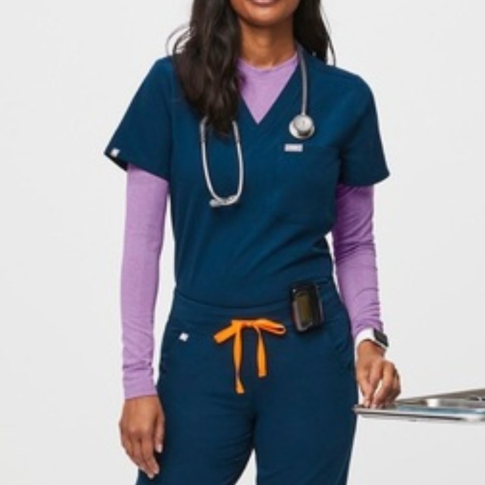 Figs Catarina Caribbean Blue Scrub Top - Small